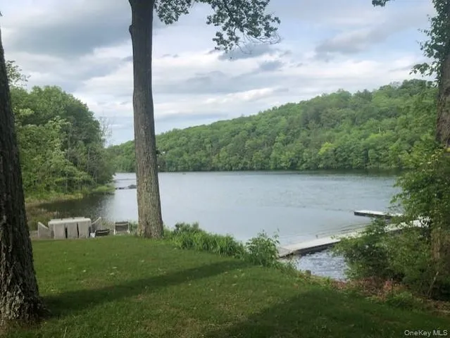 a view of a lake from a yard