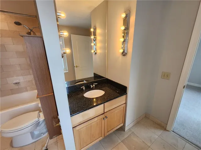 a bathroom with a bathtub