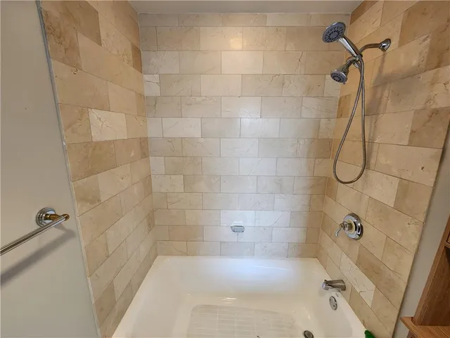 a bathroom with a bathtub