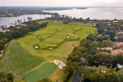 a view of a lake with a city