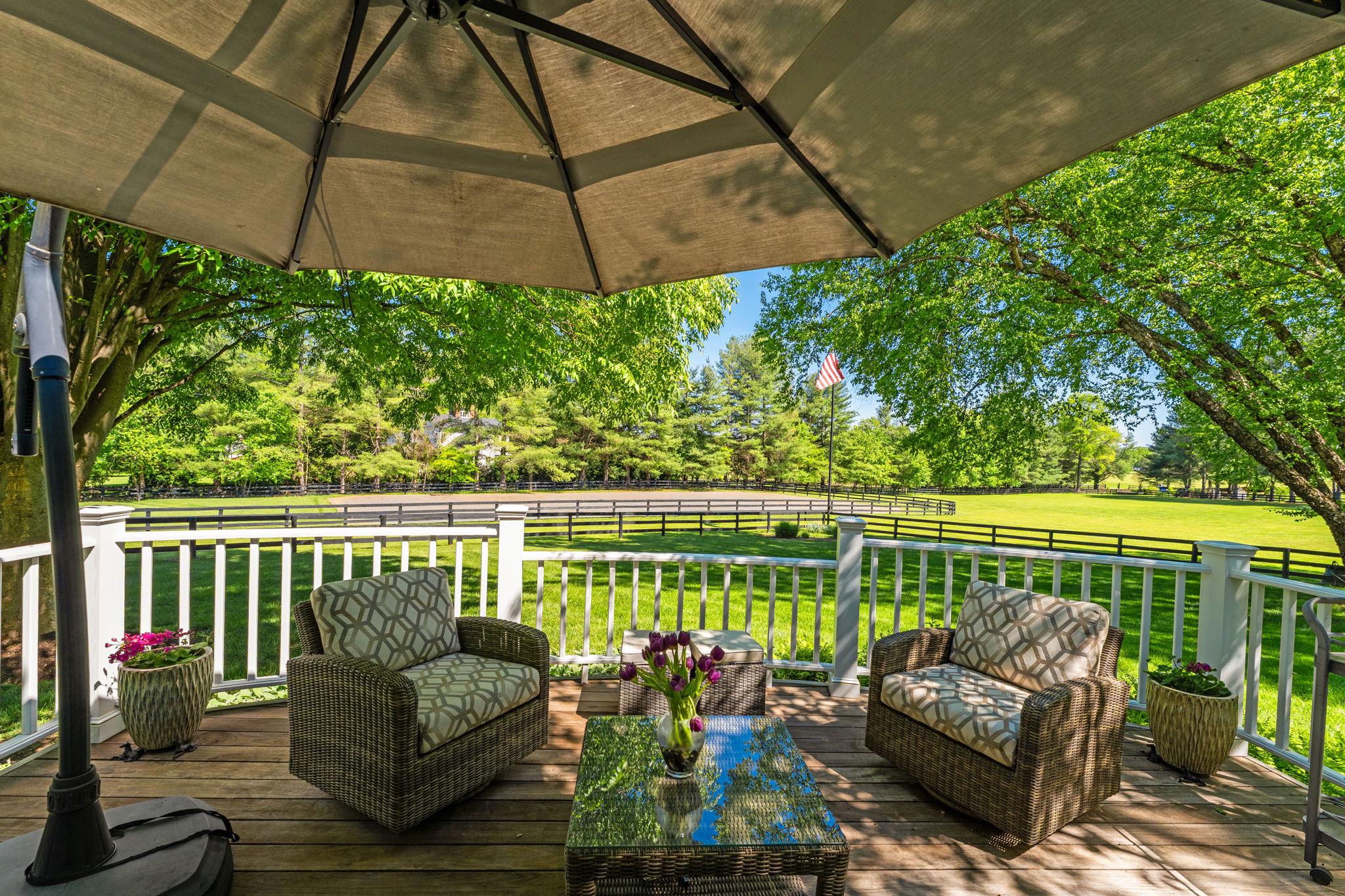 23559 Parsons Road Middleburg, VA 20117 - Photo 49 of 75 a view of a patio with couches chairs under an umbrella