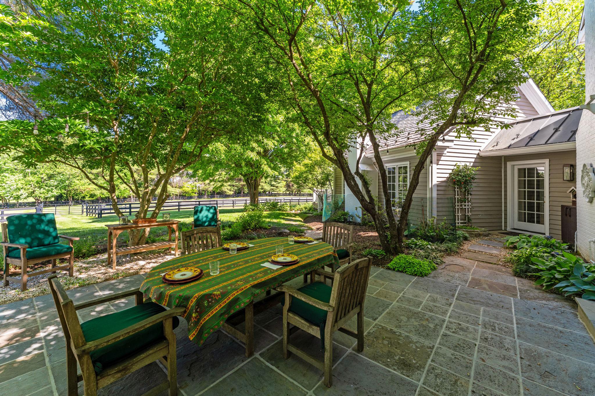 23559 Parsons Road Middleburg, VA 20117 - Photo 57 of 75 a view of a patio with table and chairs and potted plants with large tree