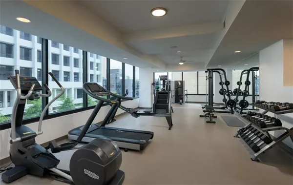 a view of a room with gym equipment