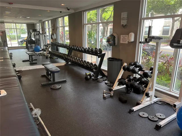 a view of a room with gym equipment