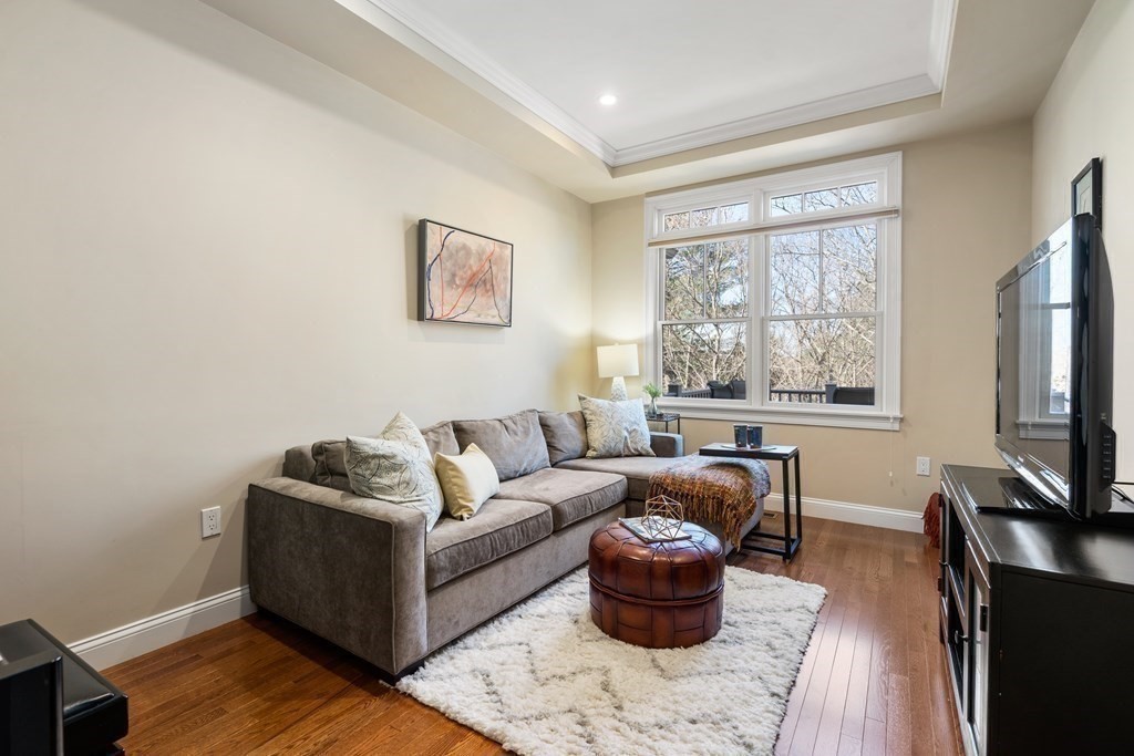 25 South Cottage Road, Unit 25 Belmont, MA 02478 - Photo 7 of 29 a living room with furniture a flat screen tv and a large window