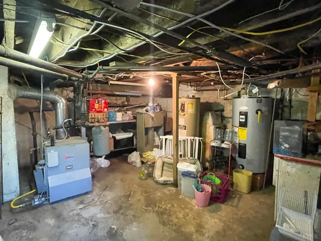 a view of store room with water heater and racks