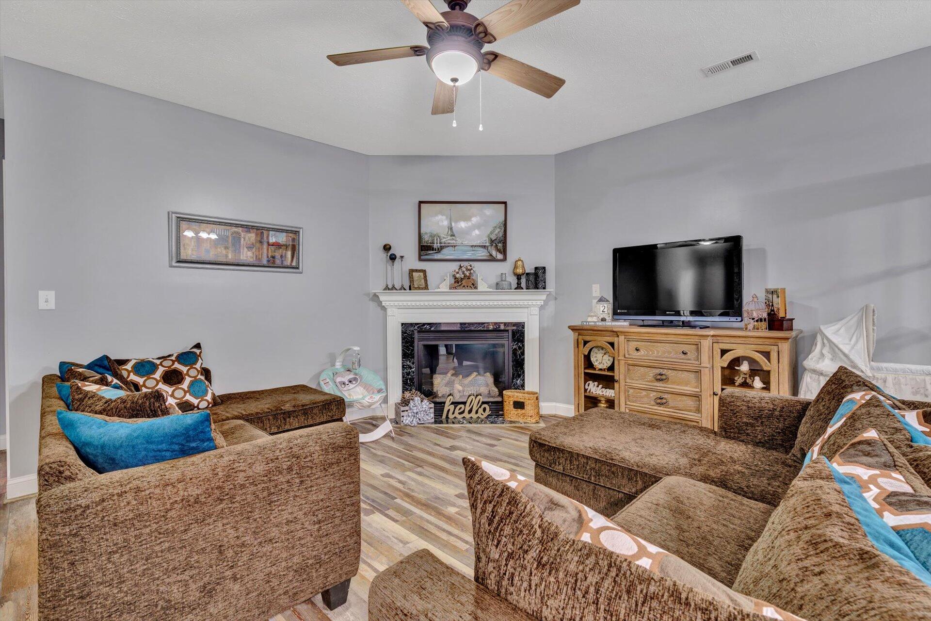 1217 Mountain View Road Vinton, VA 24179 - Photo 14 of 31 a living room with furniture a flat screen tv and a fireplace