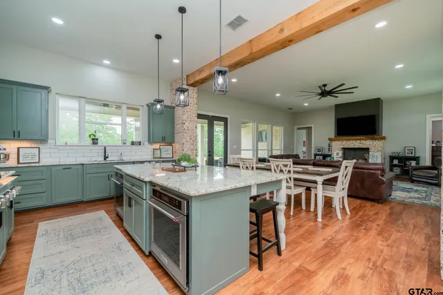 a kitchen with lots of counter top space