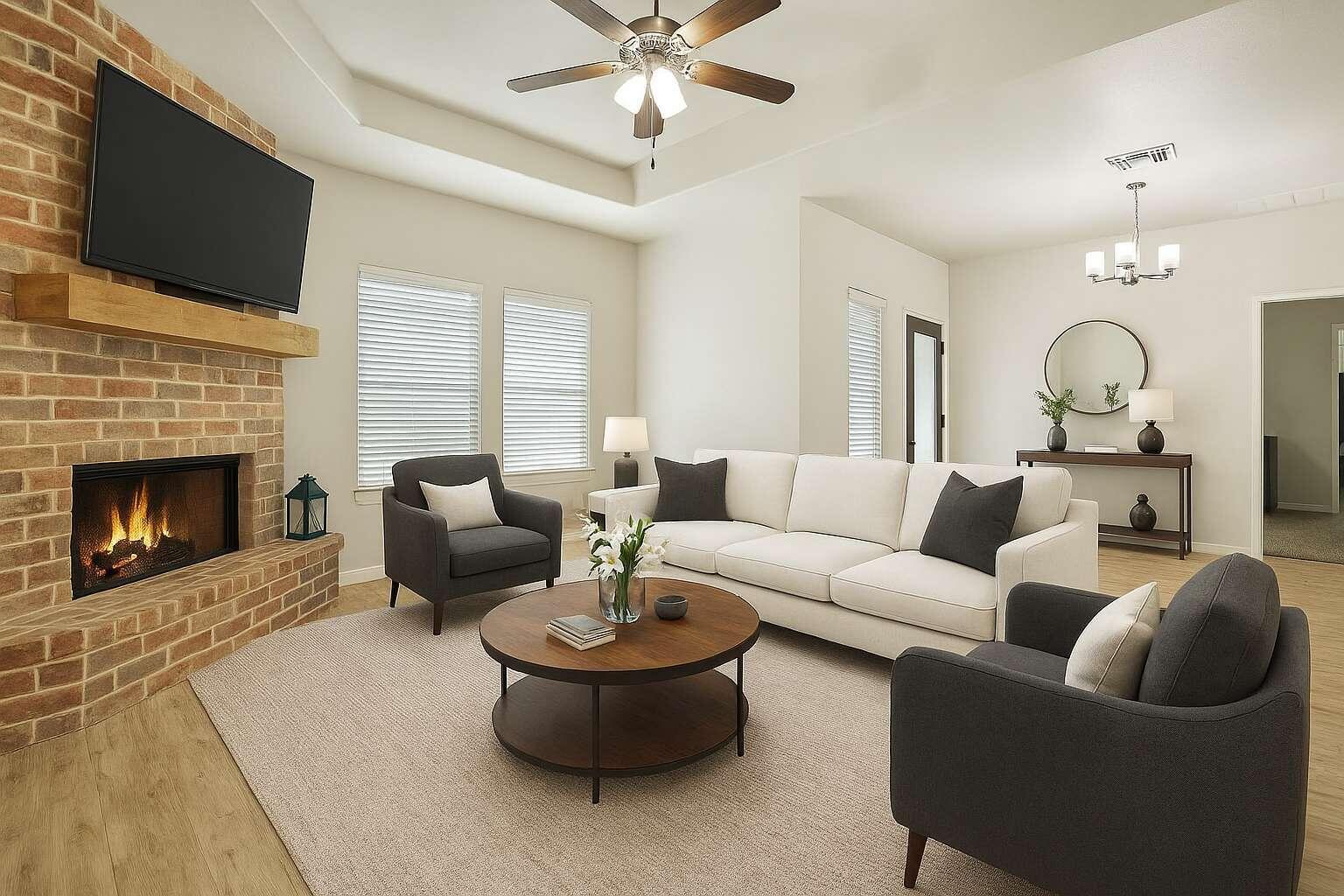 5303 Lehigh Street Lubbock, TX 79416 - Photo 9 of 31 a living room with furniture and a fireplace