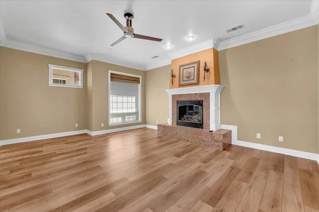 a spacious bathroom with a double vanity sink and a mirror