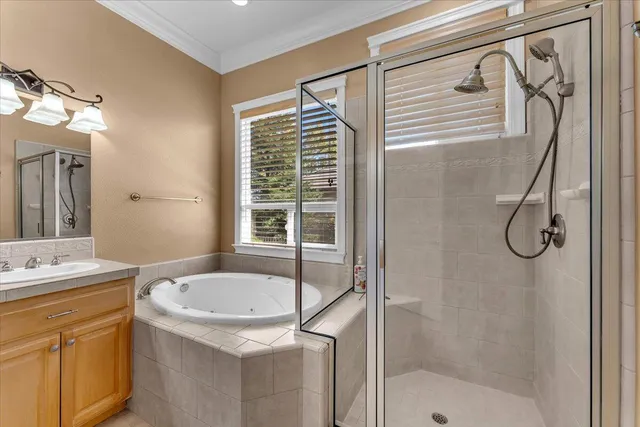 a view of swimming pool outdoor seating and lake