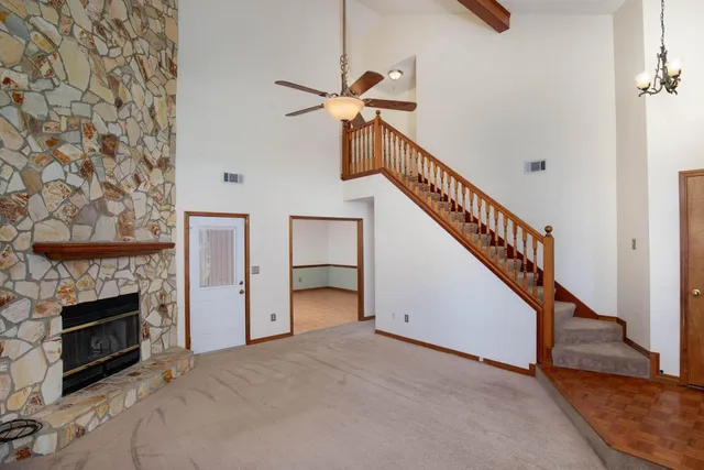 a view of a livingroom with a fireplace