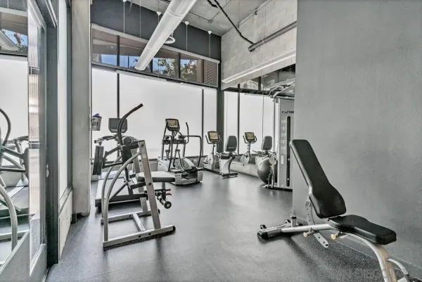 a view of a room with gym equipment