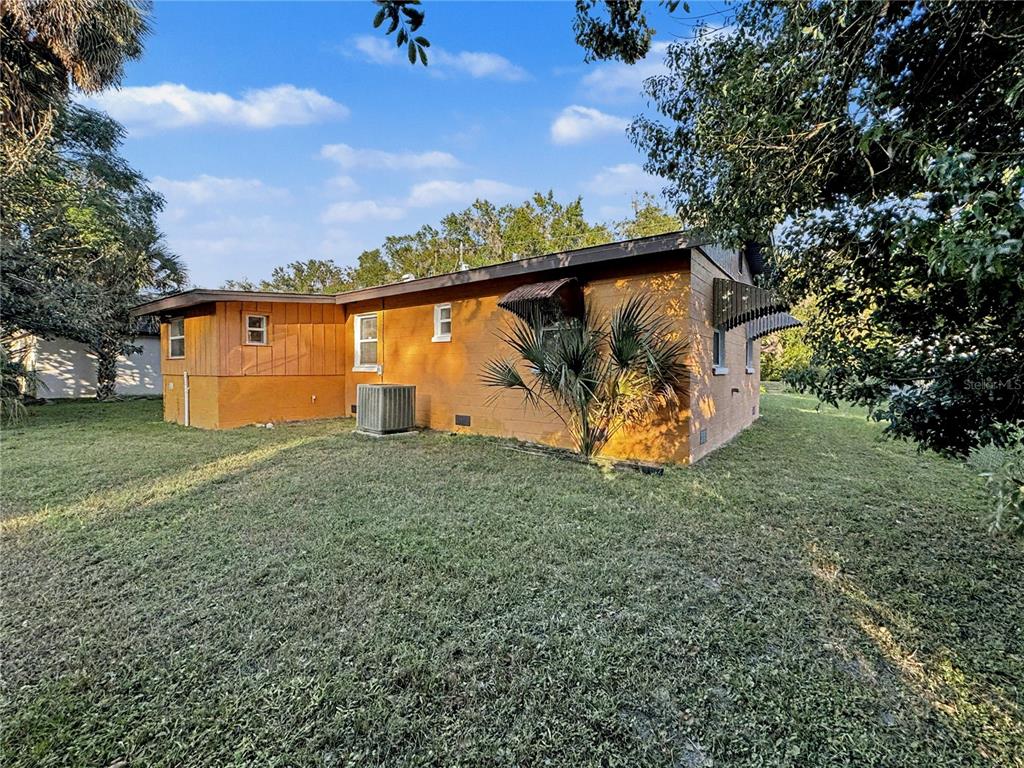 612 Kensington Street Eustis, FL 32726 - Photo 15 of 18 a view of backyard with a barn and a cactus plant