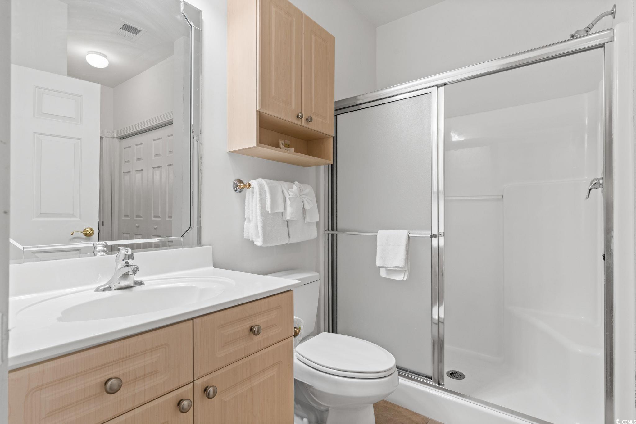 4843 Luster Leaf Circle, Unit 204 Myrtle Beach, SC 29577 - Photo 14 of 36 Bathroom featuring vanity and a stall shower