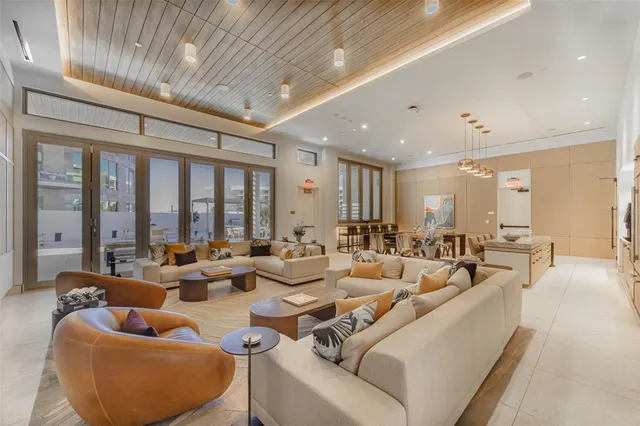 a view of a balcony with wooden floor