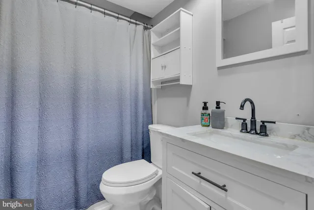 a bathroom with a sink a toilet and a mirror