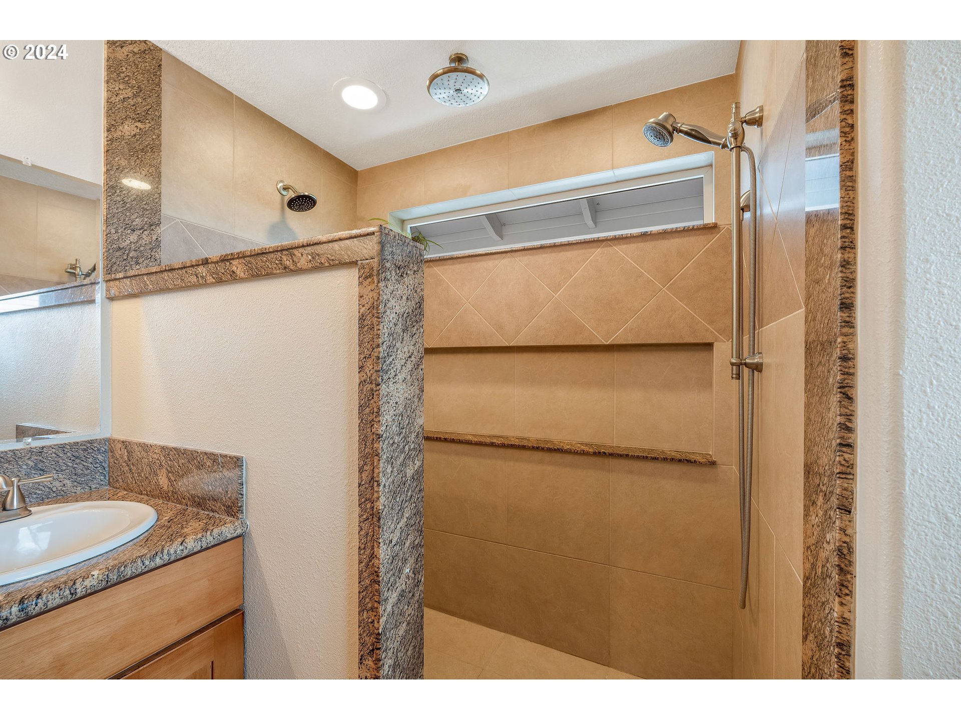 103 Park Street Gaston, OR 97119 - Photo 23 of 47 a bathroom with a granite countertop shower and a sink