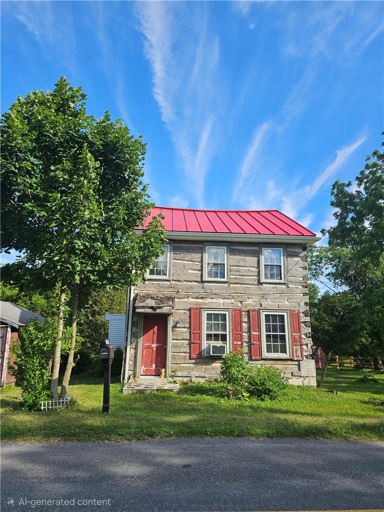 9128 Slateville Road Kempton, PA 19529 - Photo 1 of 13 Historic charm radiates from this log cabin with a vibrant red metal roof and classic window shutters.