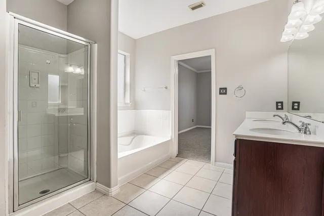 a bathroom with a sink a mirror and a shower