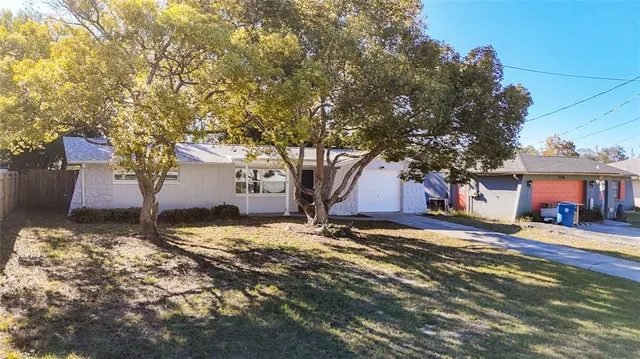 a view of a yard with a tree