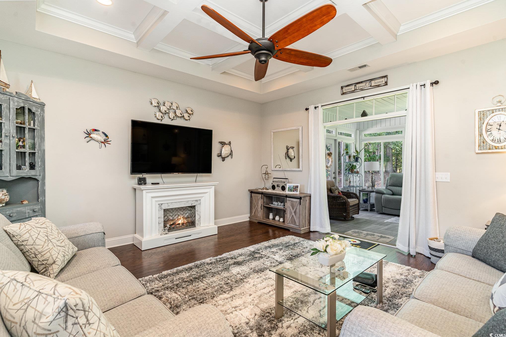4204 Ridgewood Drive Conway, SC 29526 - Photo 12 of 38 Living room featuring ceiling fan, coffered ceilin