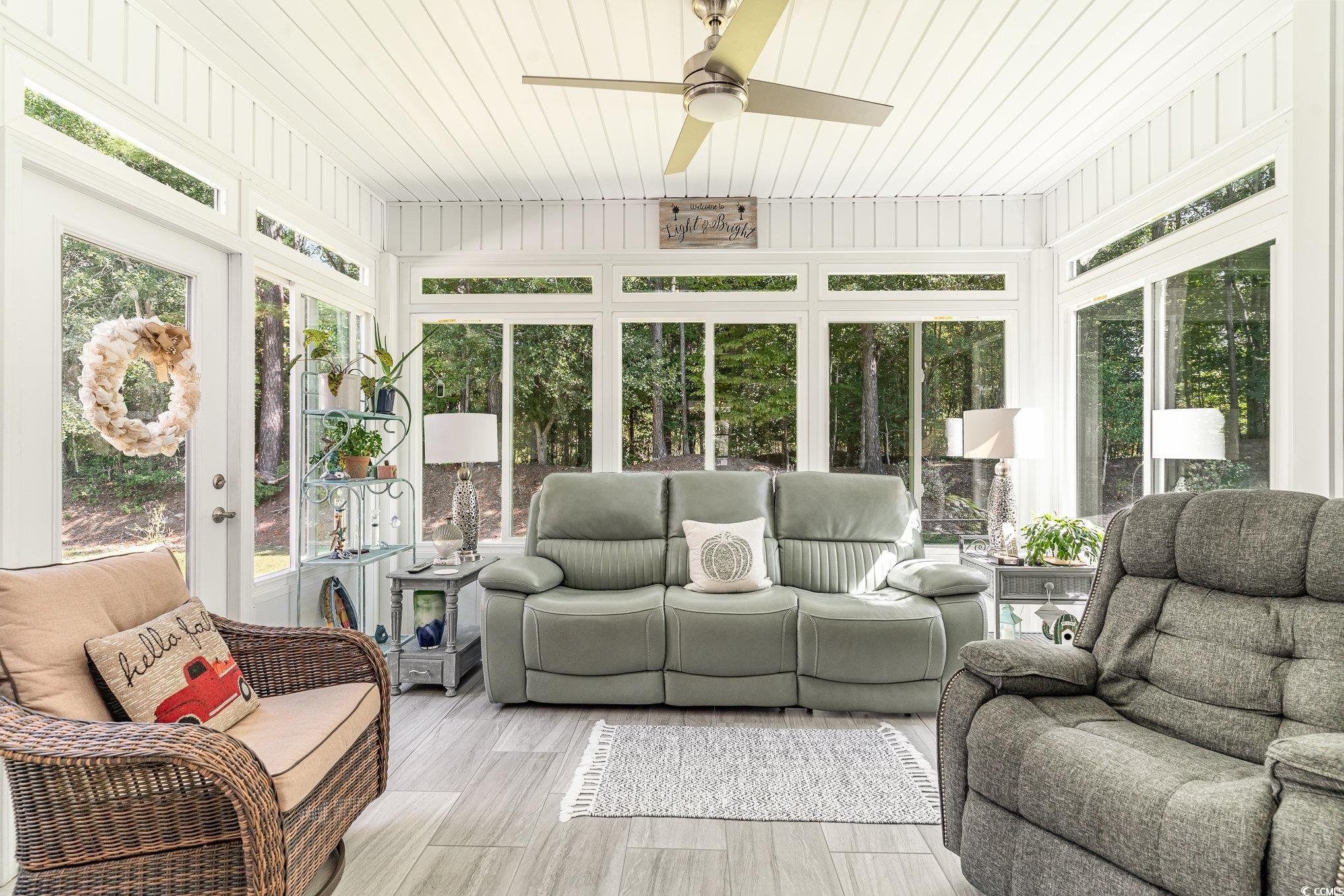 4204 Ridgewood Drive Conway, SC 29526 - Photo 14 of 38 Sunroom featuring ceiling fan, wooden ceiling, and