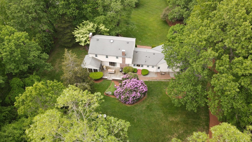 6 Trask Road Boxford, MA 01921 - Photo 35 of 36 an aerial view of a house with a garden and swimming pool