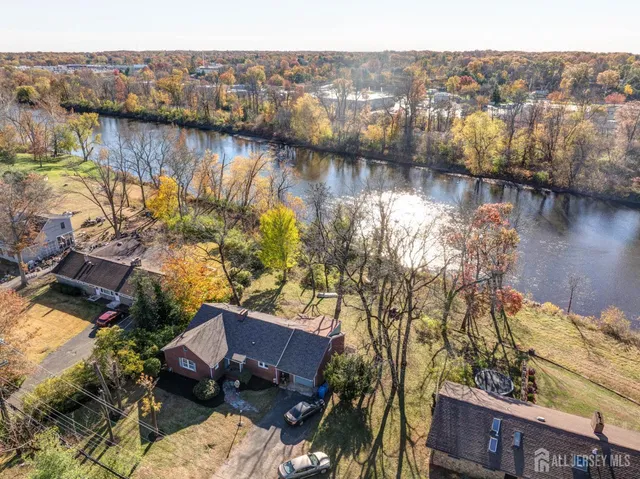 a view of a lake with a city
