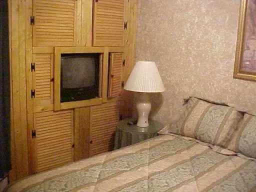 a bed room with a bed and a fireplace