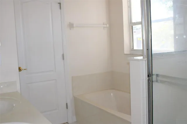 a bathroom with a bathtub