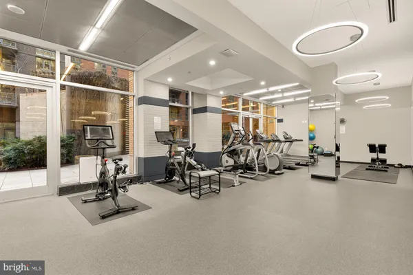 a view of a room with gym equipment
