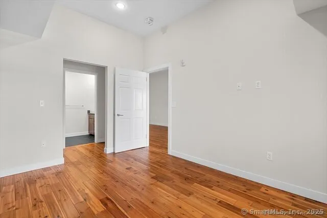 a view of a big room with wooden floor and closet