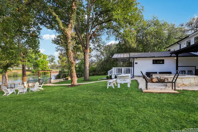 a view of a lake from a yard