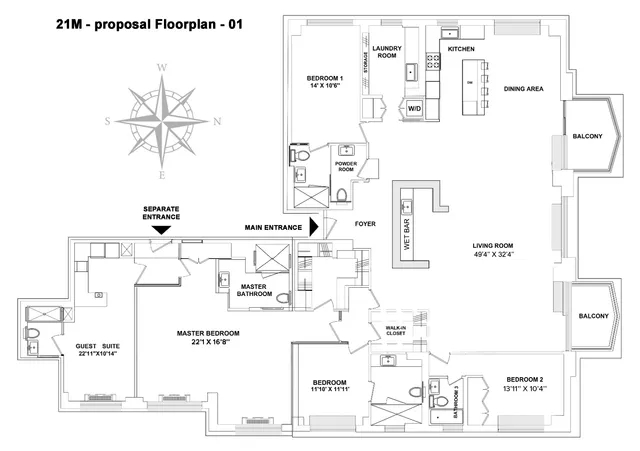 a view of a park with large trees