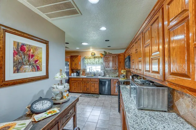 a kitchen with lots of counter top space