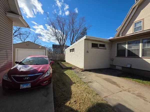 a outdoor space with a car parked