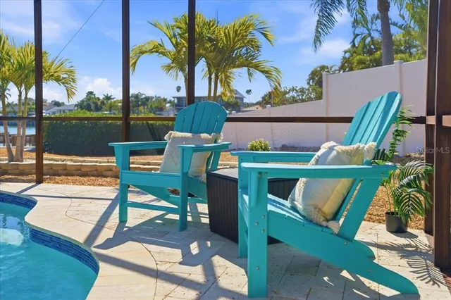 a view of a chairs and table in patio