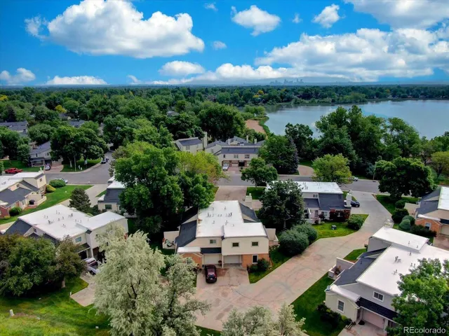 an aerial view of a house with a garden