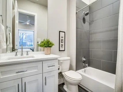 a bathroom with a sink mirror toilet and bathtub