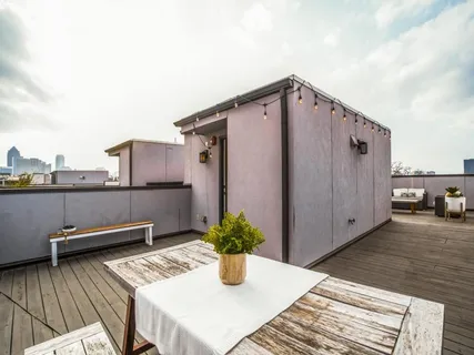 a view of a terrace with chairs