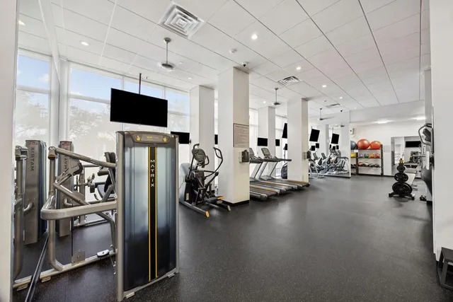 a view of a room with gym equipment