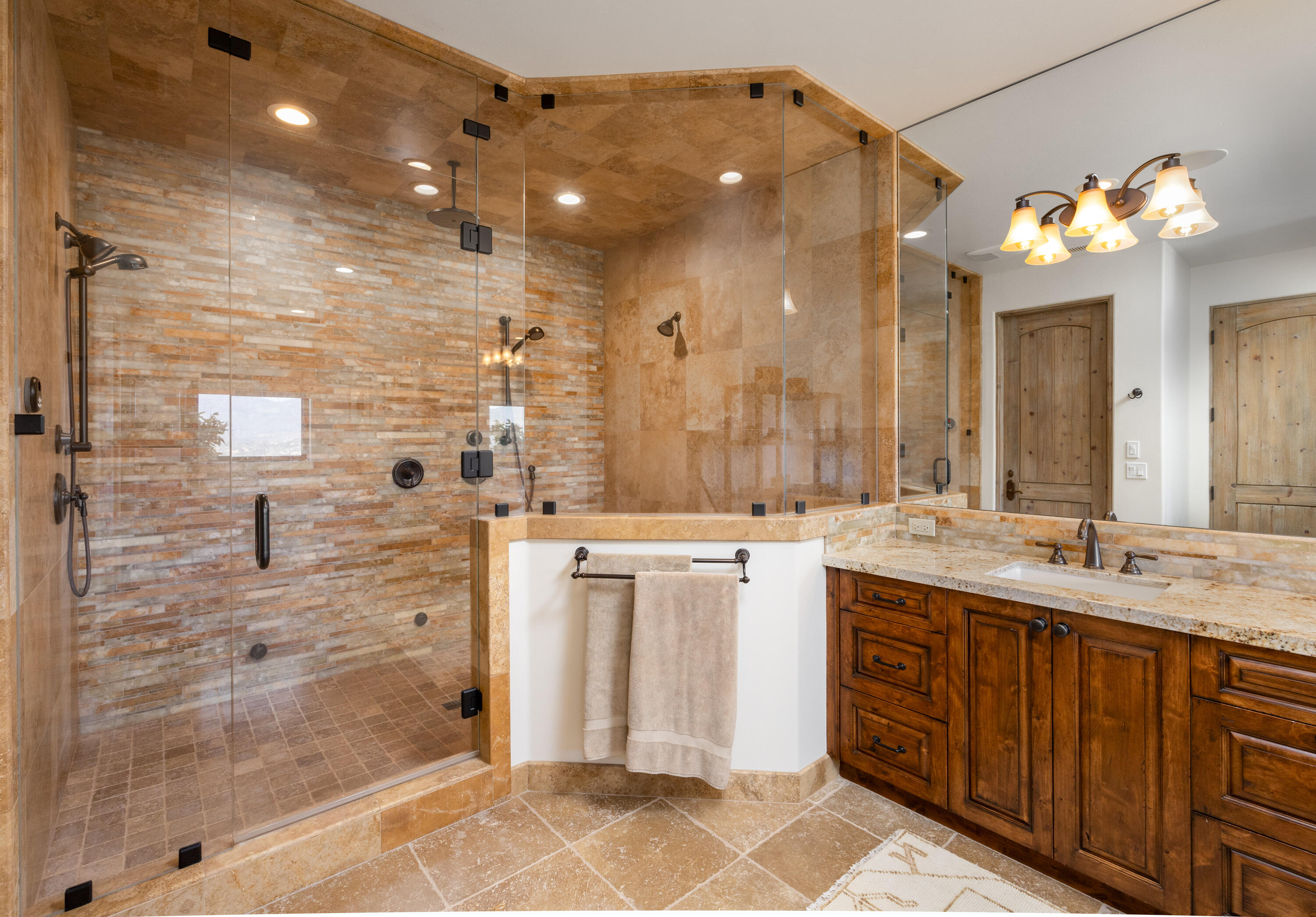 1418 Ribe Road Solvang, CA 93463 - Photo 21 of 46 a bathroom with a double vanity sink mirror and shower