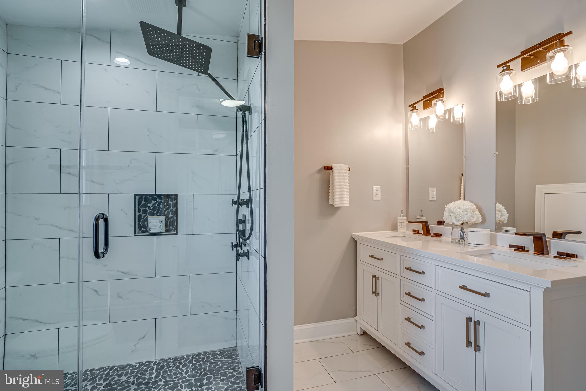 4803 8th Street Northwest Washington, DC 20011 - Photo 21 of 36 Primary Bath with Dual White Quartz Vanities