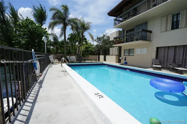 a view of a backyard with swimming pool
