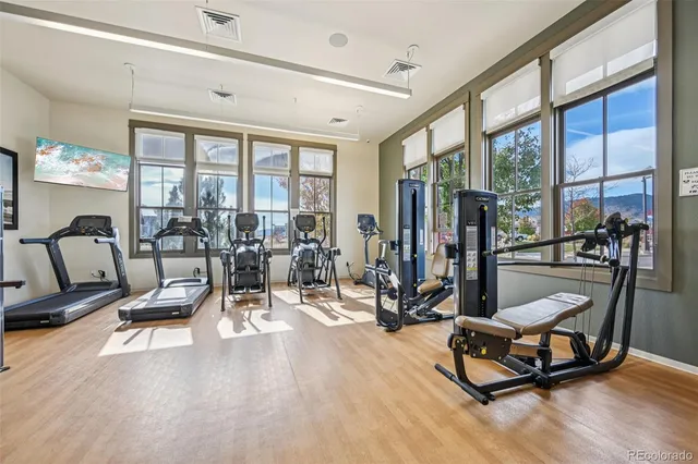 a view of a room with gym equipment