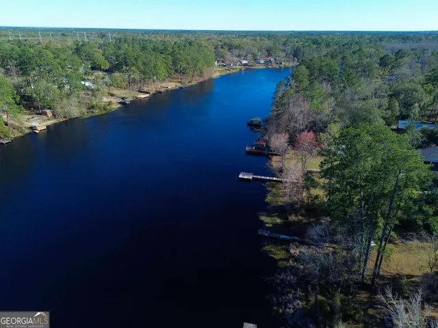 a view of a lake with a mountain in the background