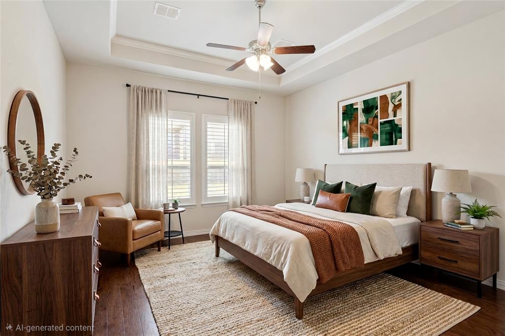 2104 Ladera Way, Unit 2104 Mansfield, TX 76063 - Photo 15 of 27 a bedroom with a bed wooden floor and window