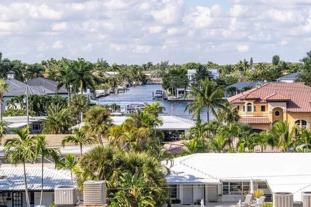 a city view with tall buildings