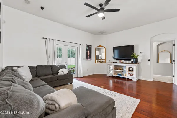 a view of a balcony with chair and table